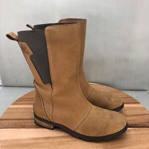 Sorel Women's Emelie Waterproof Leather Riding Boots Tan Size 7 Pull On Mid Calf